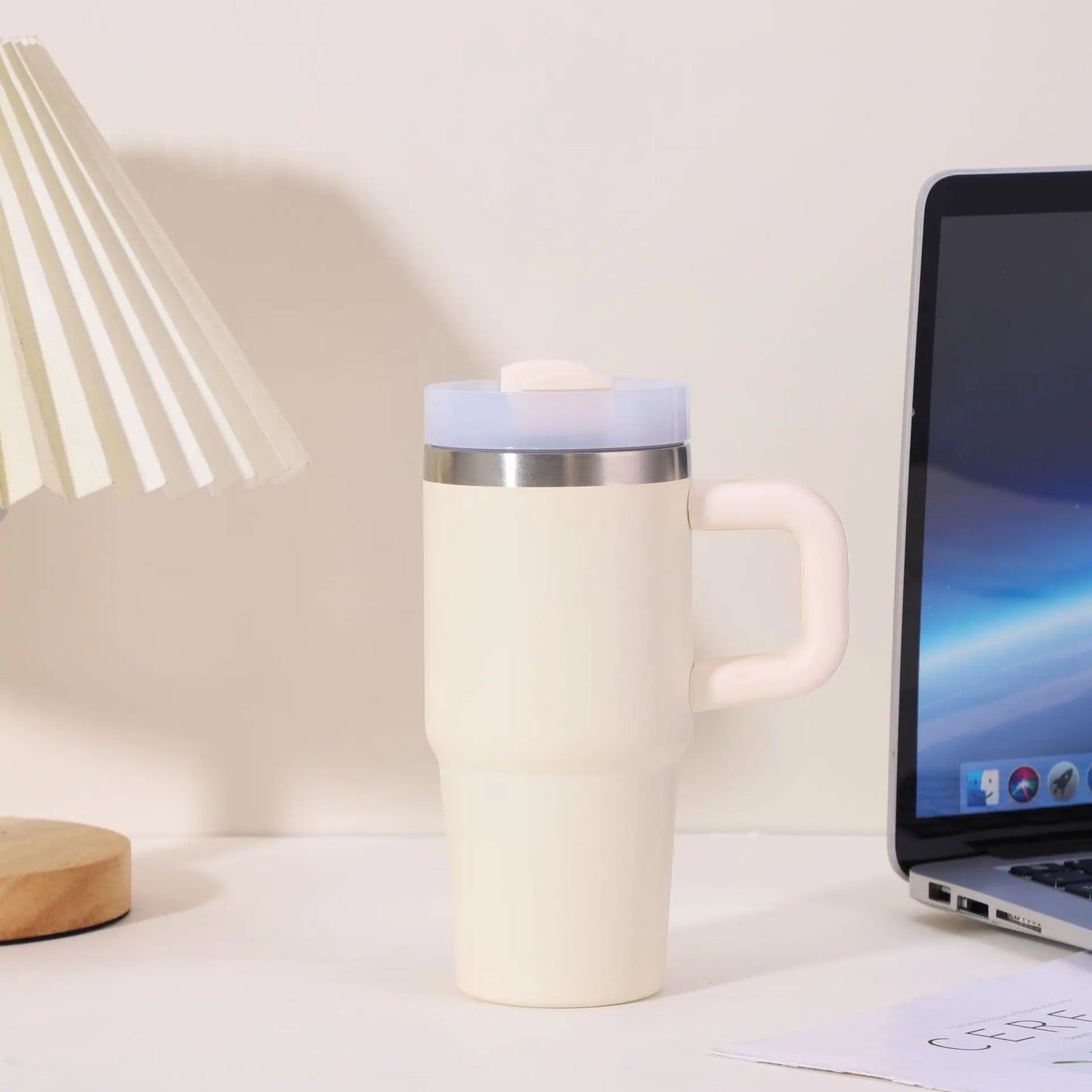 14oz New Double-layer Vacuum Car Cup Large Capacity 304 Stainless Steel Thermal Insulation Cup with Portable Handle Water Cup